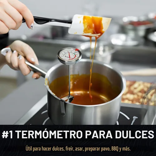 Vista 3 de Termómetro de caramelo con clip para olla - Termómetro de aceite para freír profundo para freír y fabricación de velas - Negro