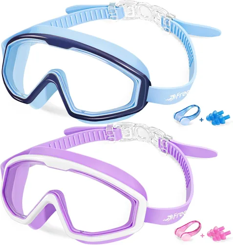 Vista 10 de Freela Gafas de natación transparentes para niños de 3 a 15 años, antiniebla, sin fugas, para piscina, playa, natación