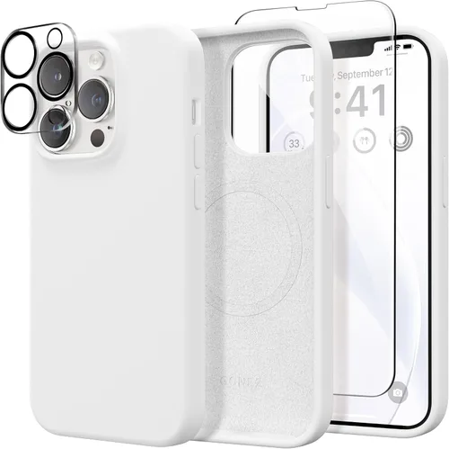 Vista 266 de GONEZ Funda magnética para iPhone 14, compatible con Magsafe, con protector de pantalla + protector de cámara, forro de microfibra antiarañazos