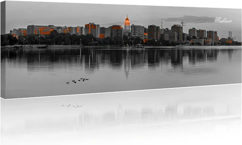 Vista 19 de 3 paneles de Atlanta Skyline vista de la ciudad en blanco y negro, imágenes panorámicas de edificio de ciudad, decoración de pared para sala