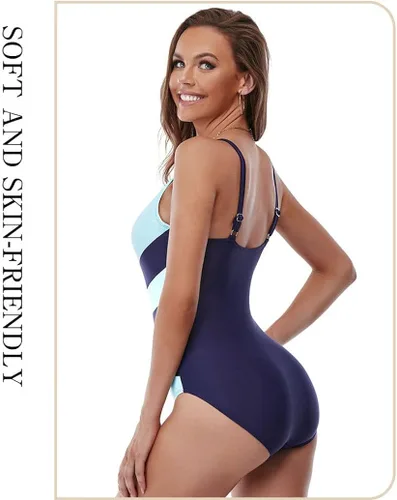 Vista 4 de CYee Traje de baño de una pieza para mujer, cuello en V, control de abdomen, traje de baño monokini