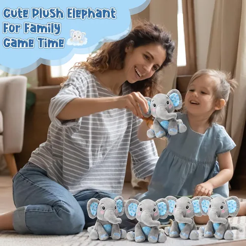 Vista 6 de Libima 4 piezas de animales de peluche de elefante pequeño a granel de 6 pulgadas, lindos animales de peluche suaves para niños y niñas, bebés, Azul