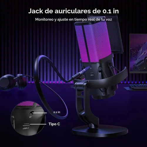 Vista 6 de UGREEN Micrófono USB para juegos para transmisión, chat, micrófono