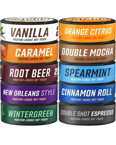Vista 11 de Grinds Bolsas de café Paquete variado de 11 latas todo en uno Wintergreen, Double Moca, Cerveza de raíz, menta dulce, vainilla, caramelo