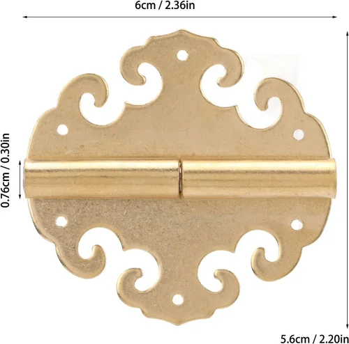 Vista 2 de Paquete de 2 bisagras decorativas antiguas con diseño chino de latón antiguo para muebles, gabinete, cajón, puerta, caja de joyería, caja de regalo
