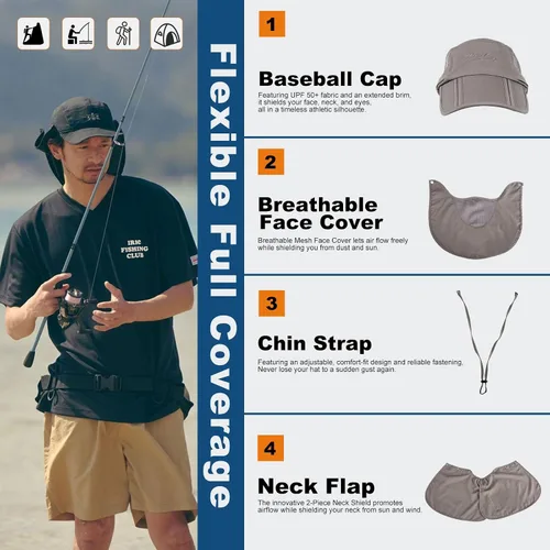 Vista 3 de Surblue Sombrero de pesca con solapa para el cuello, protección UV, protección UV, UPF50+
