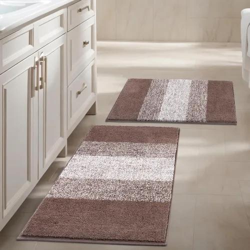 Vista 10 de Vaukki Juego de 2 alfombras de baño suaves de lujo, antideslizantes, lavables, de felpa, peludas, absorbentes, a rayas, para bañera, baño y ducha