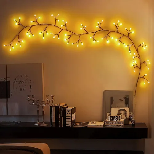 Vista 7 de Luces de vid de sauce para marco de ventana: decoraciones de Navidad de 7.9 pies, luces de hadas de vid de sauce para decoración de pared