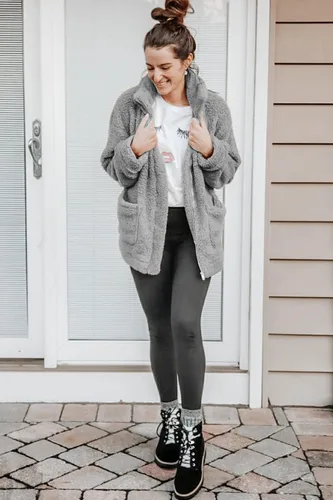 Vista 2 de PRETTYGARDEN Chaqueta de manga larga con solapa y cremallera para mujer