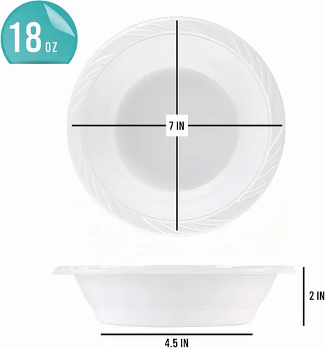 Vista 2 de 50 cuencos desechables de plástico blanco de 18 onzas