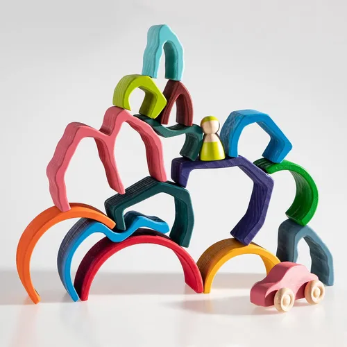 Vista 6 de Juguete apilable de madera de arco iris, apilador de madera con elementos de fuego, bloques apilables de varias formas, Waldorf y Montessori juguete