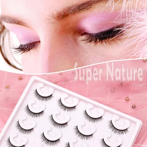 Vista 2 de Pestañas cortas de aspecto natural 6D, pestañas de visón finas, 10 pares, 100% hechas a mano, pestañas postizas reutilizables