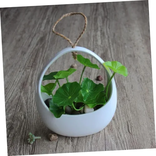 Vista 2 de GANAZONO 1 cesta colgante maceta de cerámica para oficina en casa, lavabo decorativo de porcelana para plantas carnosas, espacio de plantación más