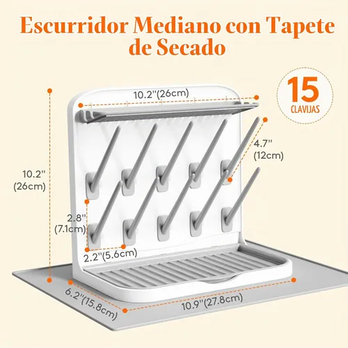 Vista 5 de Lifewit Estante de secado de biberones con tapete de drenaje y 10 ganchos, artículos esenciales para recién nacidos, organizador de almacenamiento