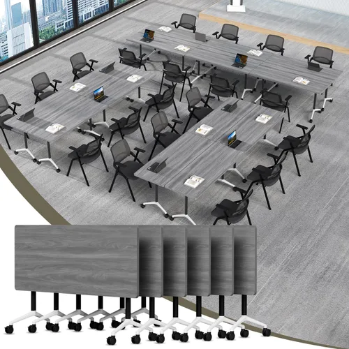 Vista 18 de Paquete de 6 mesas de conferencias plegables, mesa de entrenamiento Nuez