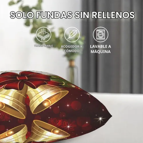Vista 4 de Fundas de Almohada Flor de Pascua Dorada Copo de Nieve Navidad Xmas Juego de 2 Fundas de Almohadas Cuadradas Funda de Cojín Fundas de Almohadas