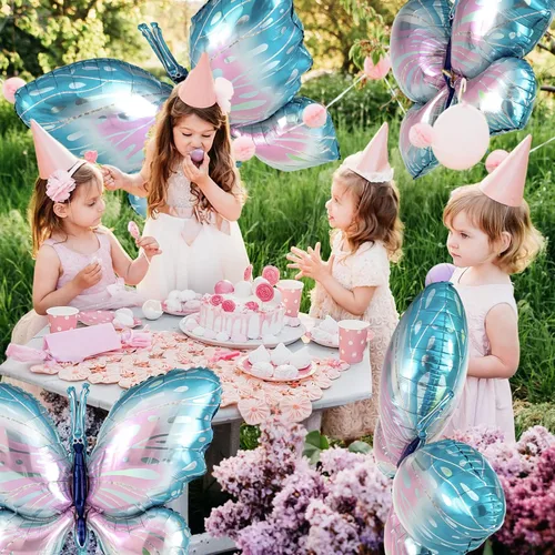 Vista 3 de Poen 12 globos de mariposa moradas de 40 pulgadas a granel, globos de mariposa de hadas para decoraciones temáticas de mariposas, bodas, cumpleaños