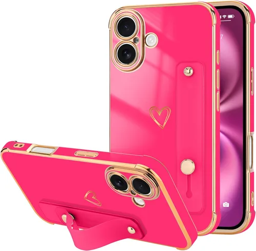 Vista 79 de LLZ.COQUE Funda compatible con iPhone 12 para mujeres y niñas, parachoques chapado de lujo con bonito diseño de corazón de amor, soporte de correa