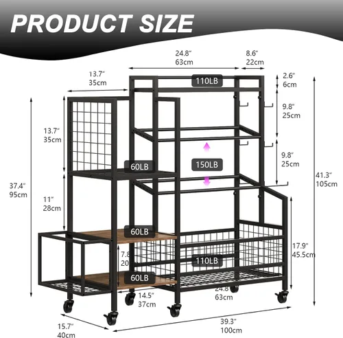 Vista 2 de Soporte para mancuernas de 3 niveles, estante de peso ajustable para gimnasio en casa Heavy-duty stand with hooks for dumbbells, kettlebells, foam