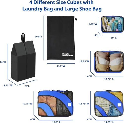 Vista 6 de Simple Houseware - Juego de 8 cubos de equipaje con bolsa de lavandería, color azul