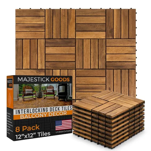 Vista 9 de Majestick Goods Azulejos entrelazados de madera de acacia, fácil instalación para suelos de patio y pasarelas con drenaje de base elevada, 12 x 12 x