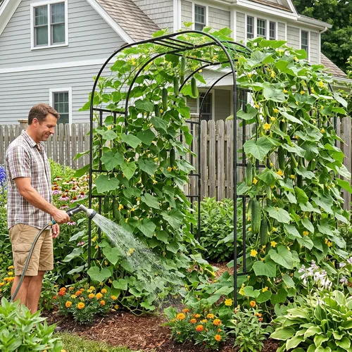 Vista 8 de DoCred Enrejado de arco de jardín grande para plantas trepadoras, 87 pulgadas de alto, soporte de metal para plantas, arco para trepar vides