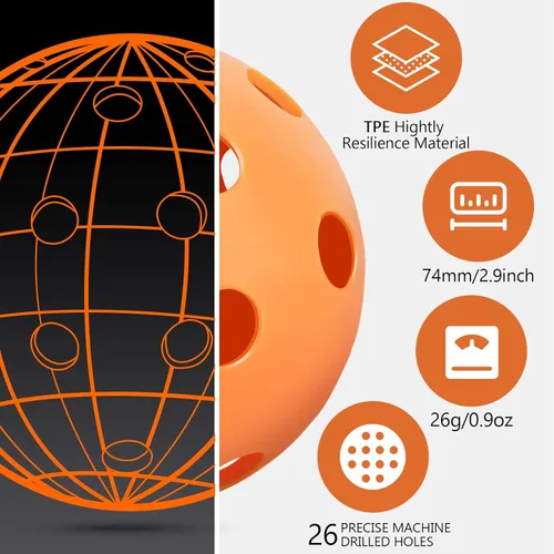 Vista 3 de Navona 40 Pack Premium 26-Holes Orange Indoor Pickleball Balls, Meet USAPA Official Requirement, Perfectly Balanced, High Bounce True Flight