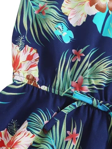 Vista 4 de Romwe Vestido de verano para niña con estampado floral bohemio sin mangas Blanco