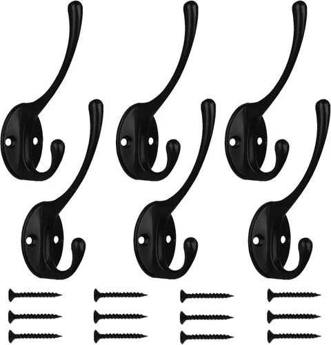 Vista 9 de Kruodop 10 Piezas Ganchos para Abrigos Ganchos de Pared para Colgar Trabajo Pesado, Ganchos para Toallas Negros Montados en la Pared, Colgador