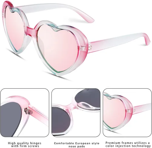 Vista 6 de Pro Acme Lentes de sol de corazón para mujer, polarizados, encantadores, estilo retro, de moda roja