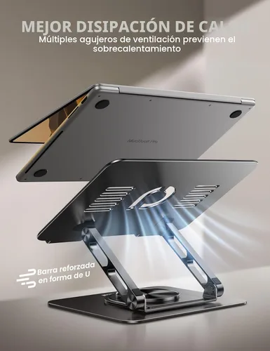 Vista 6 de Lamicall - Soporte ajustable para laptop para escritorio - Base giratoria de 360 grados, soporte ergonómico para computadora de aluminio, soporte