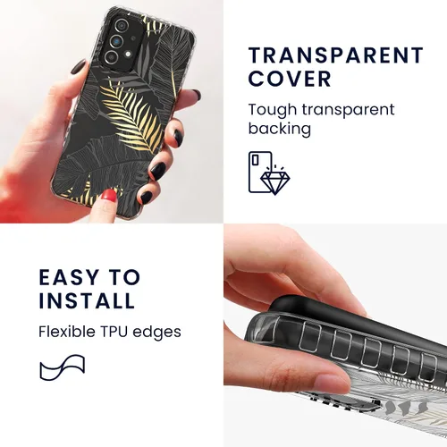 Vista 3 de kwmobile Funda compatible con Samsung Galaxy A33 5G - Funda transparente con diseño de TPU suave - Hojas de palma oro/gris/transparente