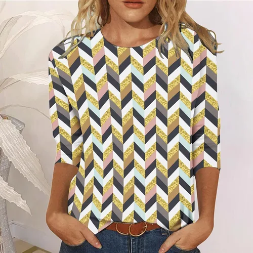 Vista 2 de Blusas y blusas para mujer, color sólido, cuello redondo, tendencia 2023, algodón transpirable, manga 34