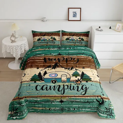 Vista 39 de Erosebridal Juego de edredón de cabaña de cabaña, juego de ropa de cama individual para niños, edredón de campamento con temática de campamento