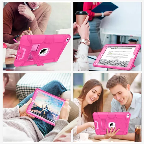 Vista 7 de BENTOBEN Funda para iPad Air 2, híbrida a prueba de golpes con soporte, rosa intenso Rosa fuerte