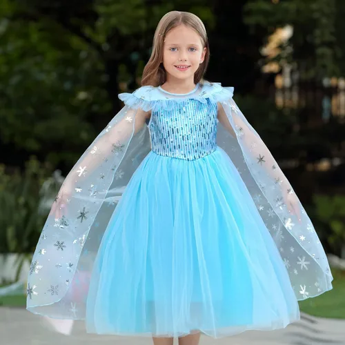 Vista 3 de Avady Girls Princess Costume for Frozen Elsa Birthday Party Halloween Christmas Dress Up Blue