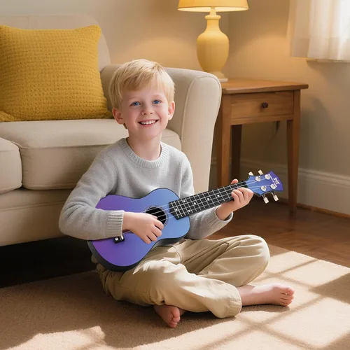 Vista 9 de Ukelele Soprano MUSTAR, Ukelele de Tilo de 21 Pulgadas para Principiantes, Kit de Ukeleles con Bolsa de Concierto, Correa, Púas, Paño, Adhesivo Azul