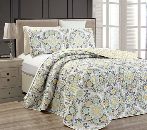 Vista 3 de Linen Plus - Juego de colcha reversible con diseño de medallón, diseño de medallón