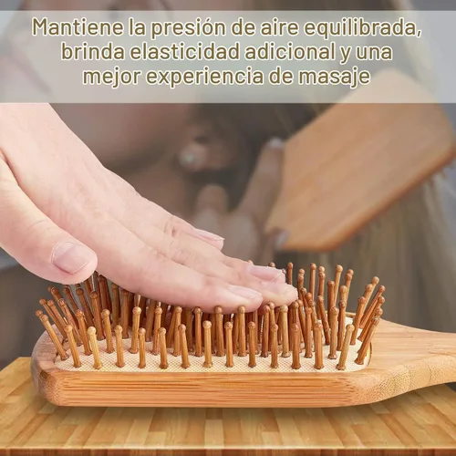 Vista 4 de Cepillo y peines de bambú para cabello largo, grueso, rizado, ondulado, seco o dañado, reduce la rotura, el encrespamiento y los enredos