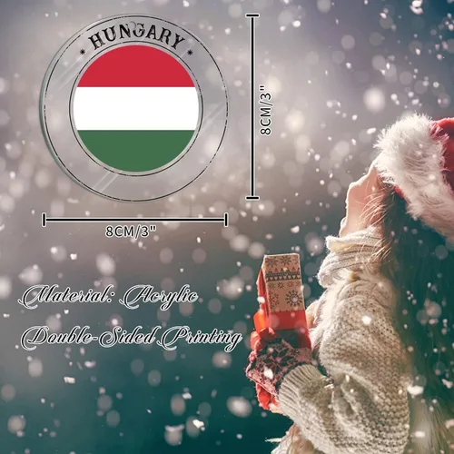 Vista 2 de Bandera de Hungría, adornos para árbol de Navidad, bandera nacional de Hungría, decoración de Navidad, adorno acrílico, recuerdo de Navidad, amantes