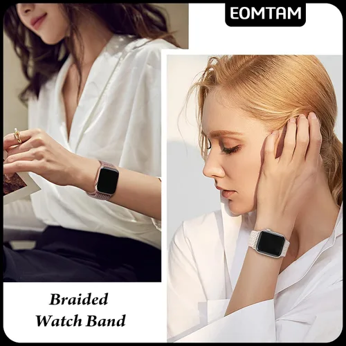 Vista 4 de 5 Pack de Correas Trenzadas Elásticas Compatibles con Bandas de Apple Watch para Mujeres y Hombres 38mm 40mm 41mm 42mm 44mm 45mm 46mm 49mm, Correas