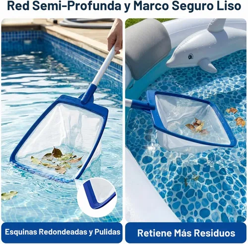 Vista 4 de POOLAZA Red de desnatador para bañera de hidromasaje, malla fina con mango de aluminio extensible de 35 pulgadas, para bañera de hidromasaje