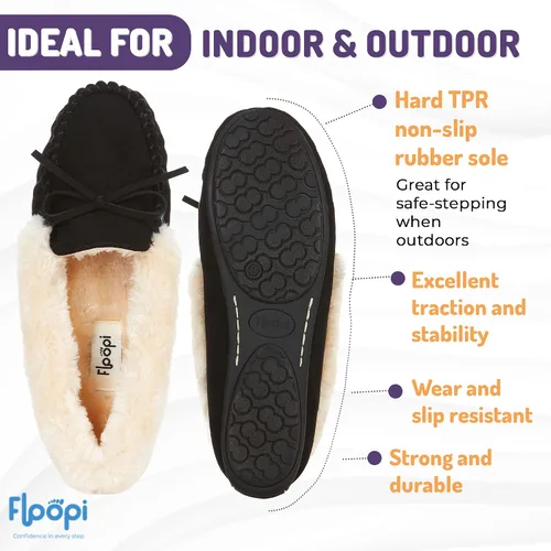 Vista 46 de Floopi Pantuflas para mujer, forro de piel sintética suave con espuma viscoelástica acogedora, pantuflas de casa para mujer con suela antideslizante