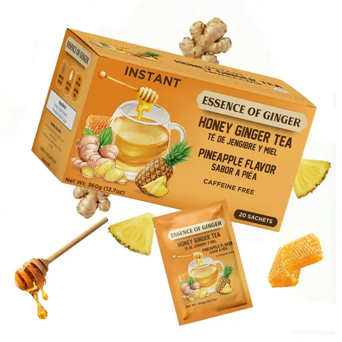 Vista 12 de Life Plus Style Gourmet Essence of Ginger Honey Ginger Canela, té de hierbas 20 paquetes de té instantáneo en polvo, sin cafeína, mezcla de canela