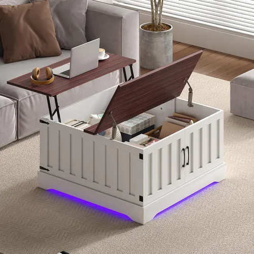 Vista 9 de HedoAjim Mesa de centro elevable con almacenamiento, mesa de centro cuadrada negra de 31.5 pulgadas con gran almacenamiento oculto, mesa central