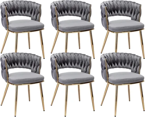 Vista 26 de Juego de 2 sillas de comedor tejidas, modernas sillas de comedor tejidas a mano con patas de metal negro, sillas tapizadas con marco negro