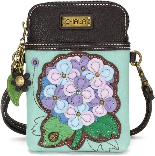 Vista 18 de CHALA Plant Life Collection - Bolso cruzado para teléfono celular, piel sintética, lona, multicolor, con correa ajustable Hongos marrones - Azul