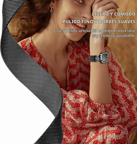Vista 4 de Correa magnética compatible con Apple Watch 38mm 40mm 41mm 42mm 44mm 45mm 46mm, correa de metal de acero inoxidable con funda brillante y protector