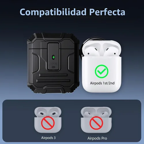 Vista 7 de DASFOND - Funda de armadura para AirPods de 2ª y 1ª generación, carcasa de cuerpo completo de grado militar a prueba de golpes, soporte de carga