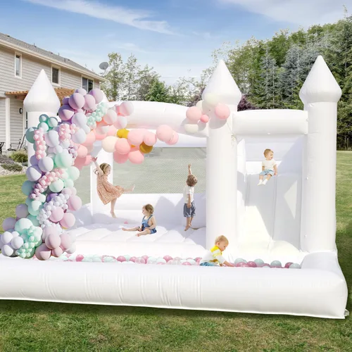 Vista 10 de Casa de rebote blanca comercial de 13 pies con pozo de bolas y tobogán, casa inflable 100% PVC para adultos y niños, casa de rebote para adultos